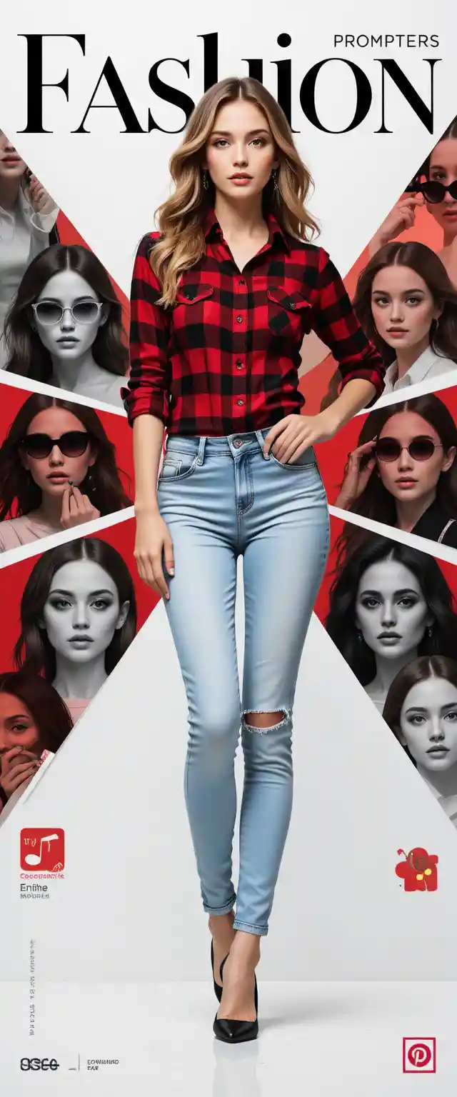 Fashion model in checkered shirt on clean magazine layout