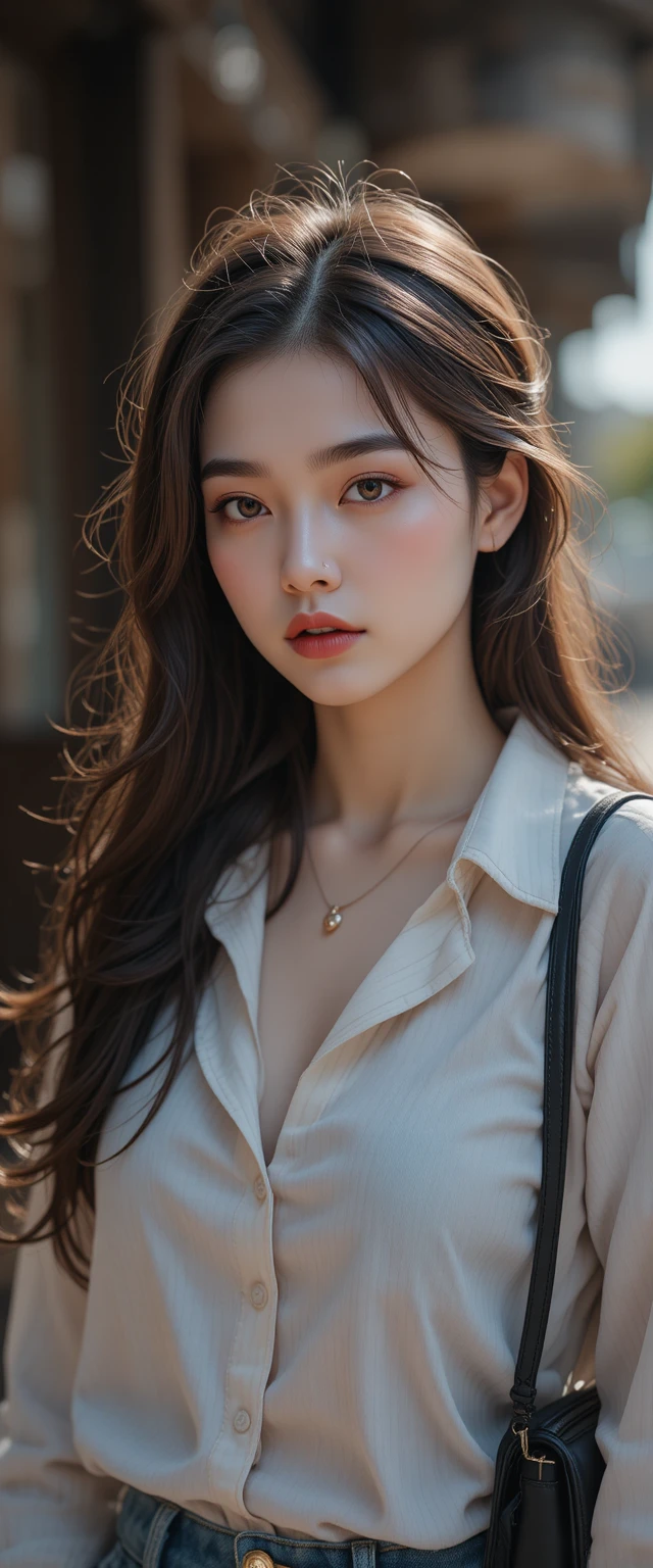 자연광에서 촬영한 젊은 여성의 시네마틱 야외 초상