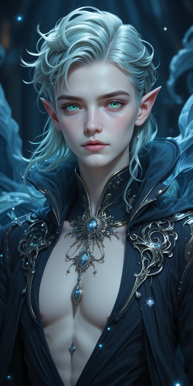 Agile anime man with pale hair in flowing dark robes