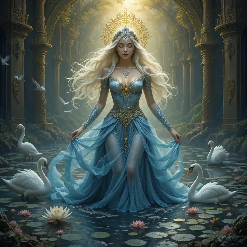 Mystical Lady Rising From A Sacred Fantasy Lake