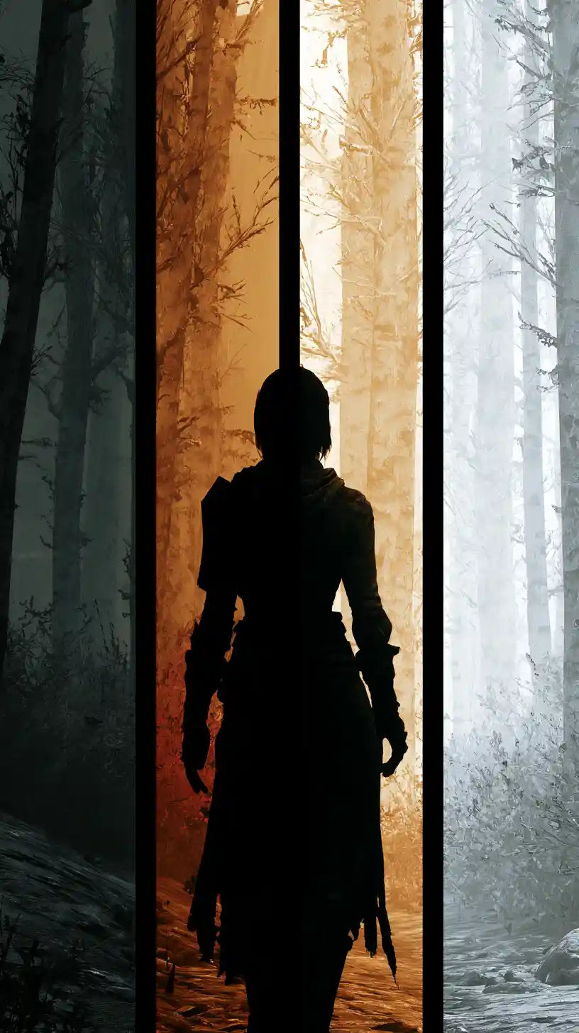 Lone silhouette turning away from dark and light