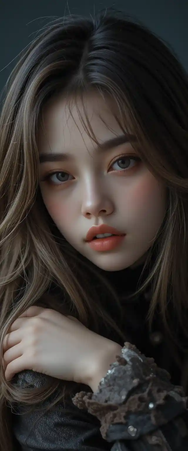 Melancholic extreme close up portrait of a young woman