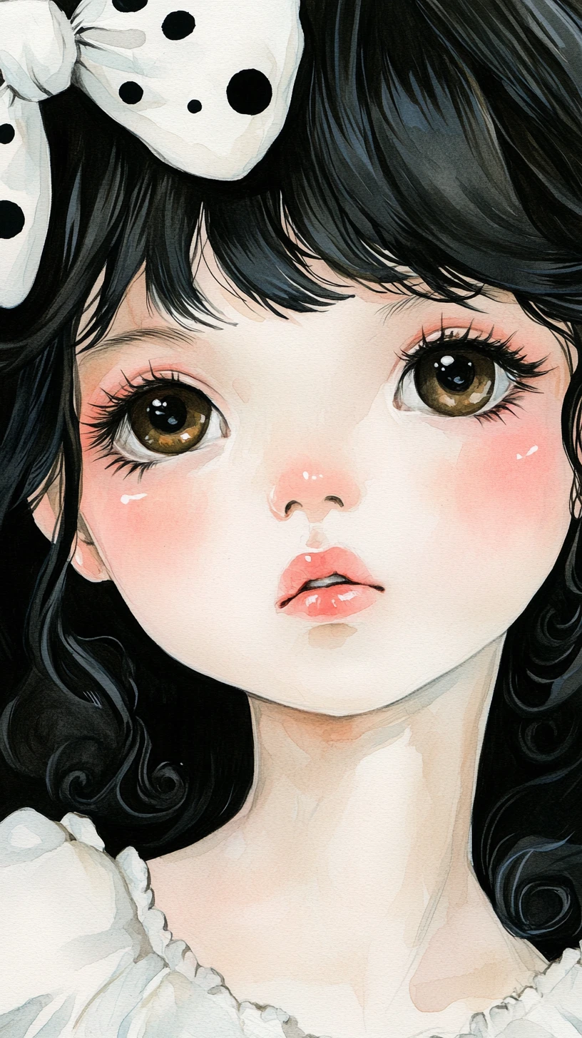 Portrait aquarelle manga d’une jeune fille aux cheveux bouclés