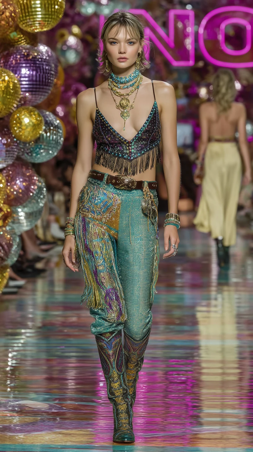 Cowgirl couture models on neon desert runway