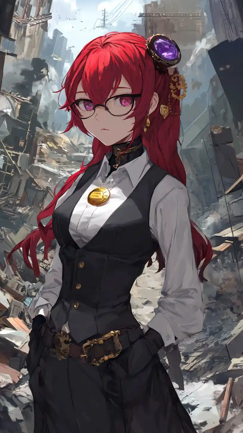 Irritated anime girl smoking in formal outfit with jacket