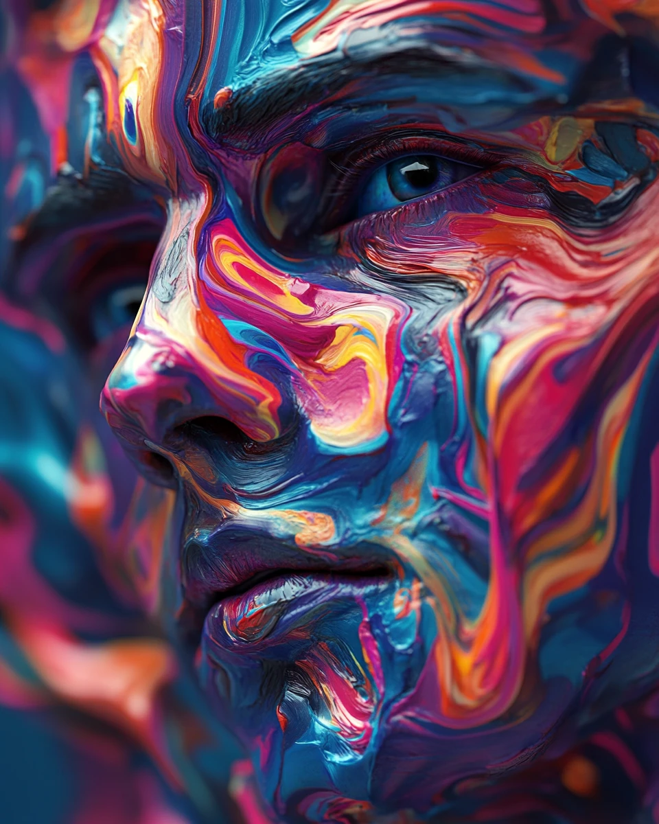 Vibrant 3D portrait filled with powerful masculine emotion