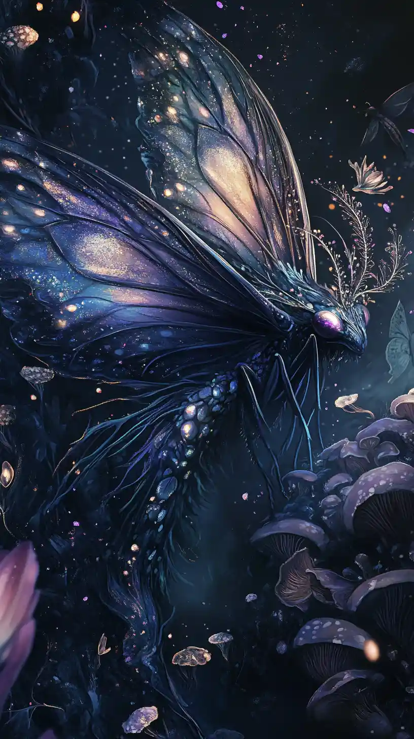 Ethereal Moth Dragon Spirit In A Glowing Forest