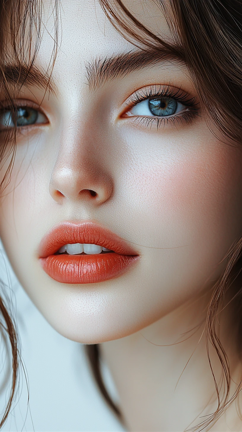 Korean beauty close up with soft blurred semimatte lips
