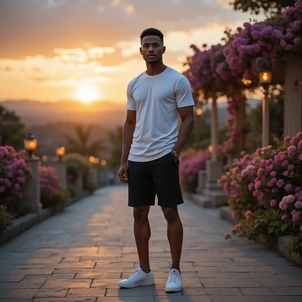 Confident man standing outdoors at warm golden sunset