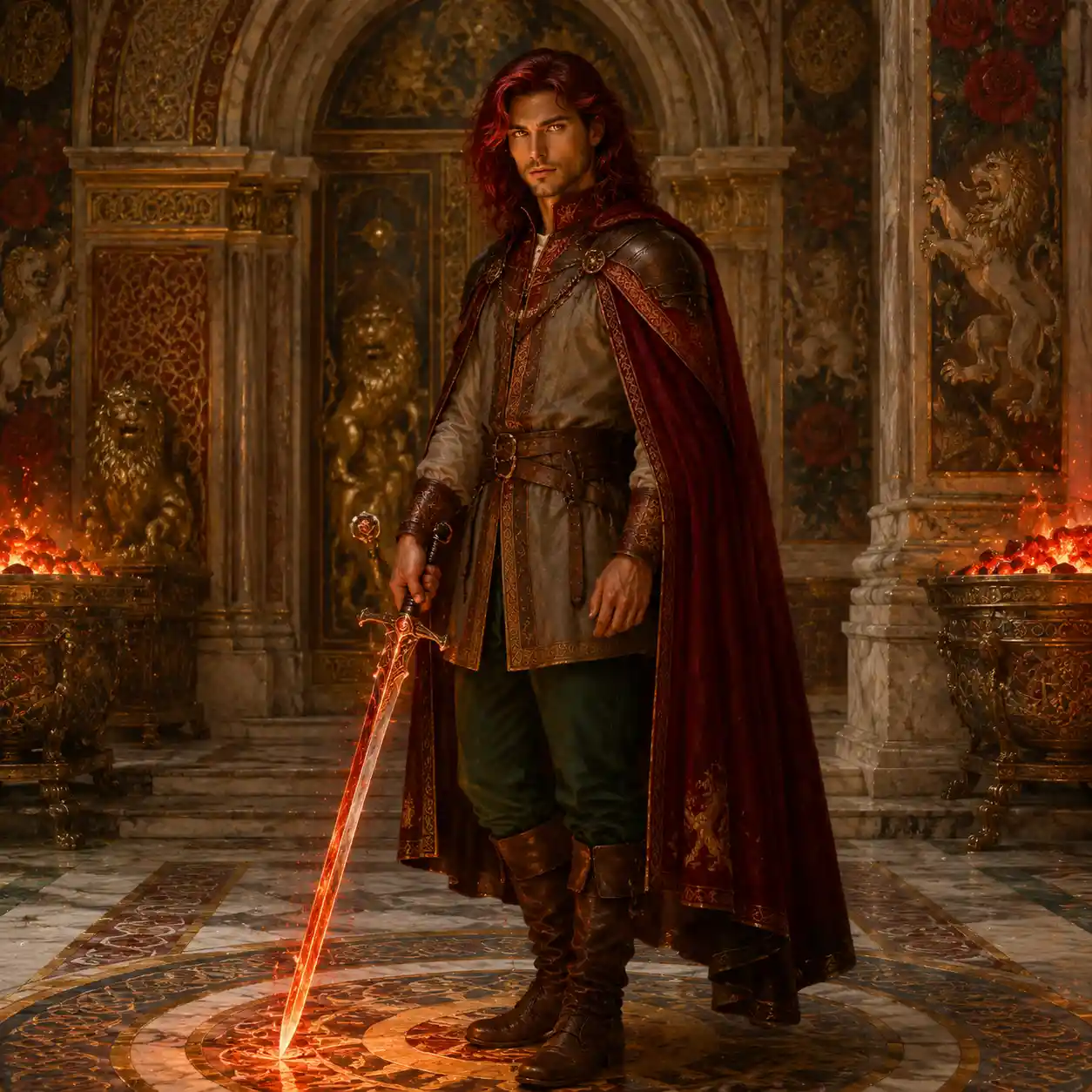 Renaissance style full length portrait of a young warrior
