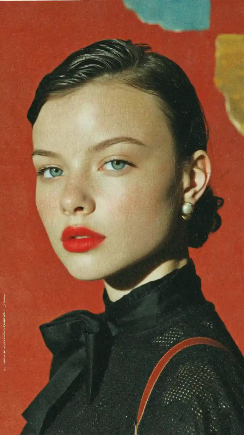 Confident beauty portrait with wet hair and bold red lip