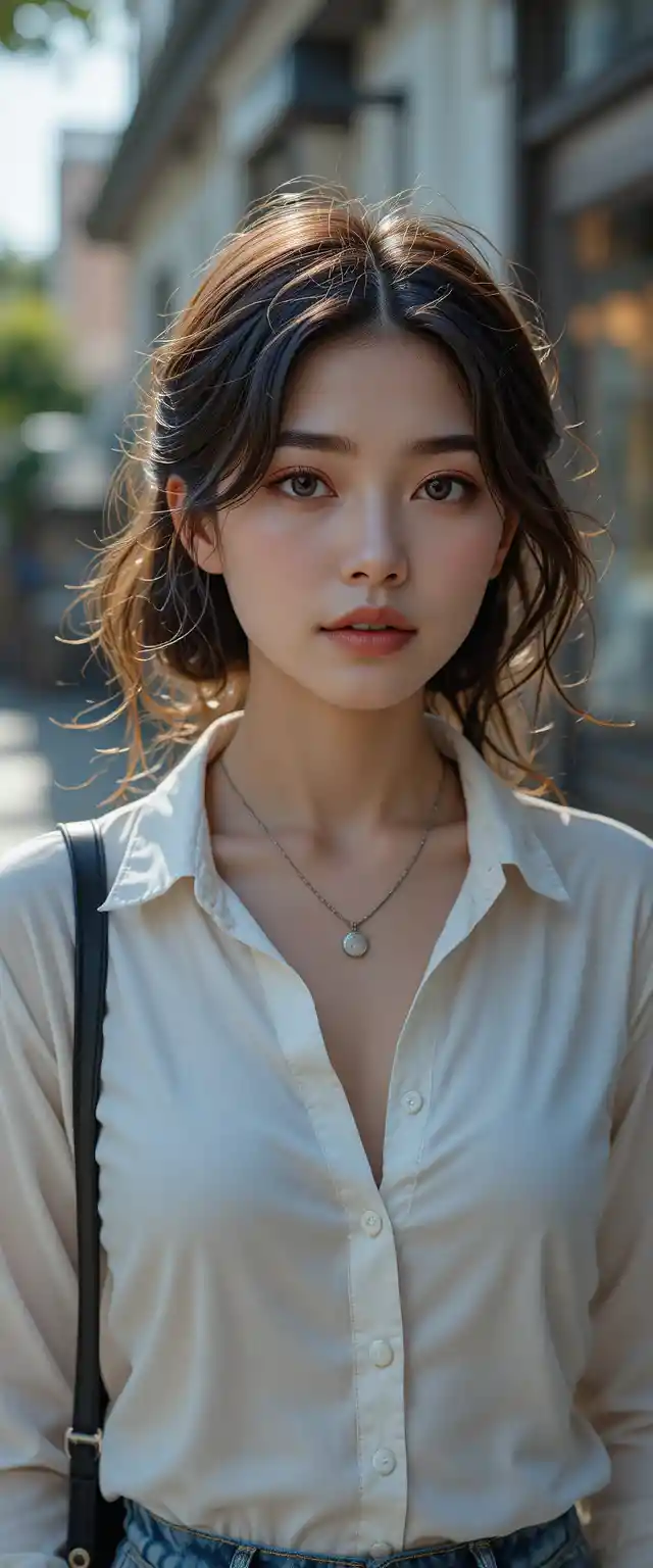Cinematic portrait of a stylish young woman outdoors