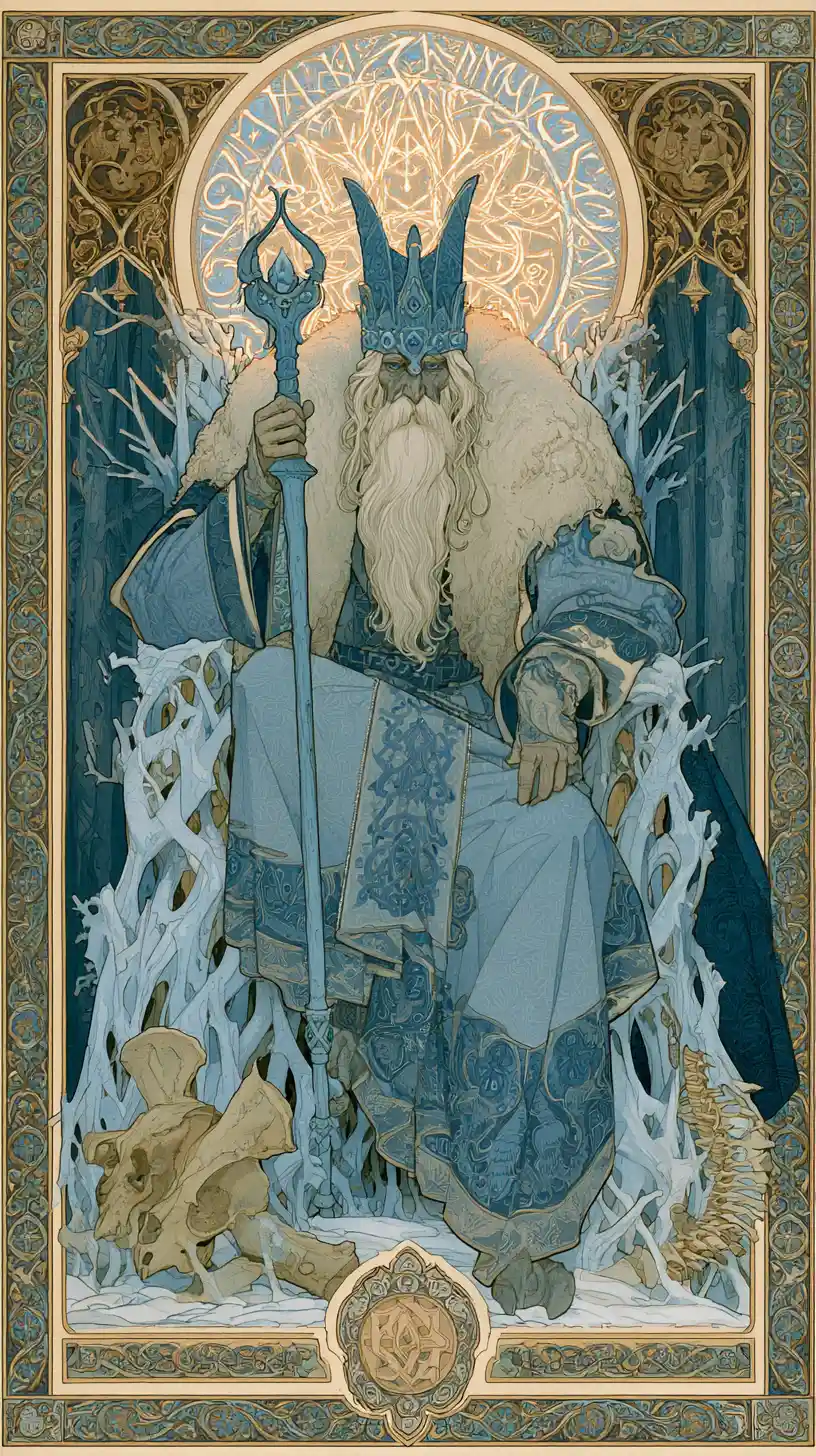 Koschei the Deathless on a bone and root throne
