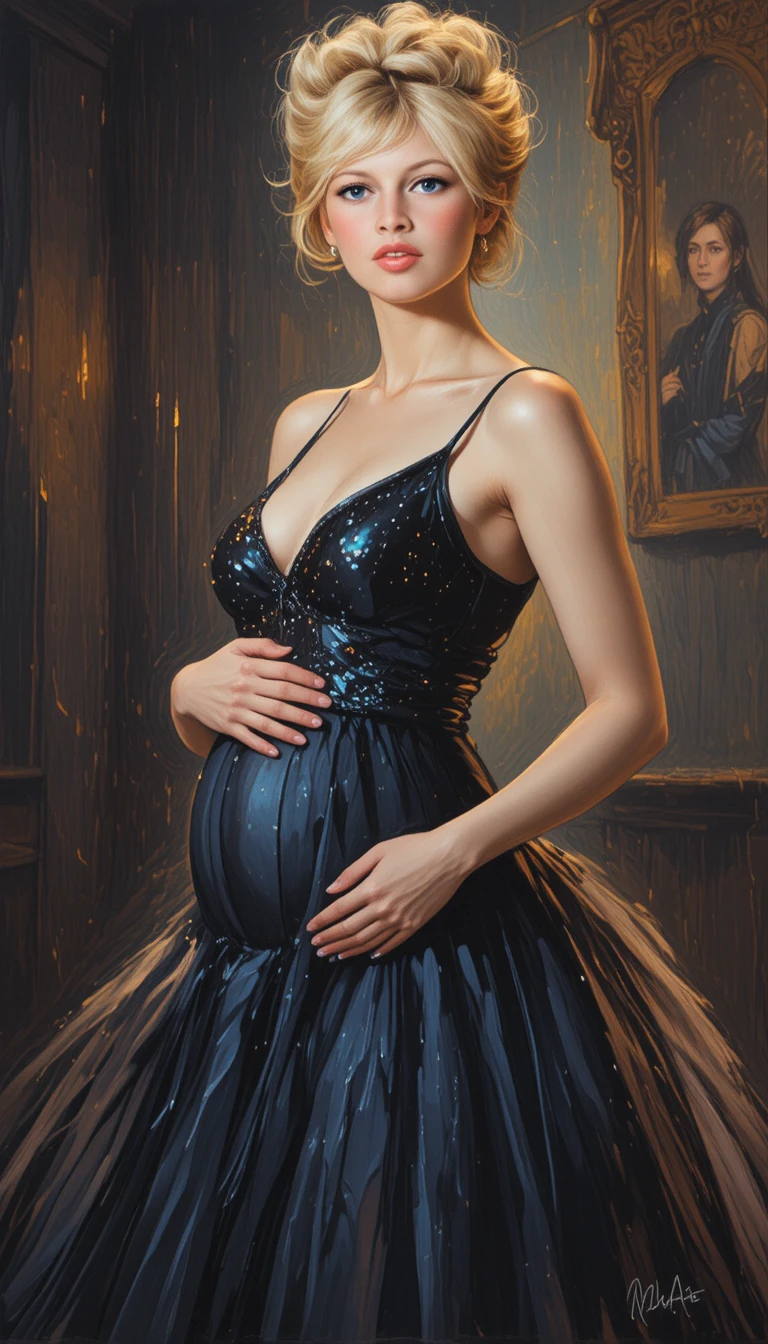 Femme enceinte blonde en soutien-gorge noir à dos nu et tutu