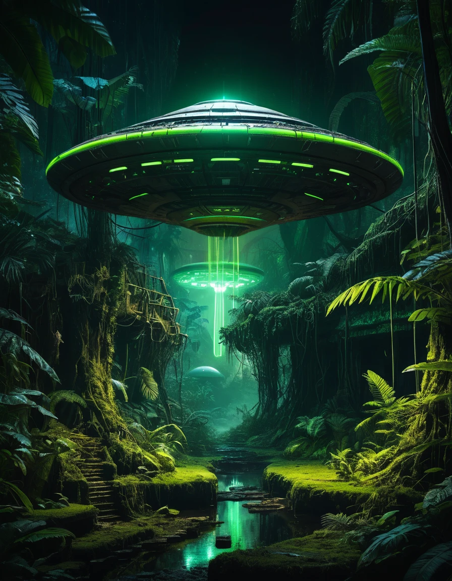 Ancient UFO Utopia Glowing Above Jungle At Night