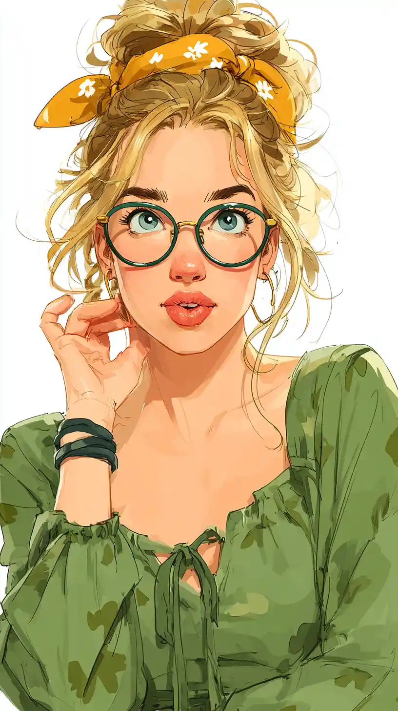 Ritratto di ragazza stilosa con occhiali in illustrazione digitale