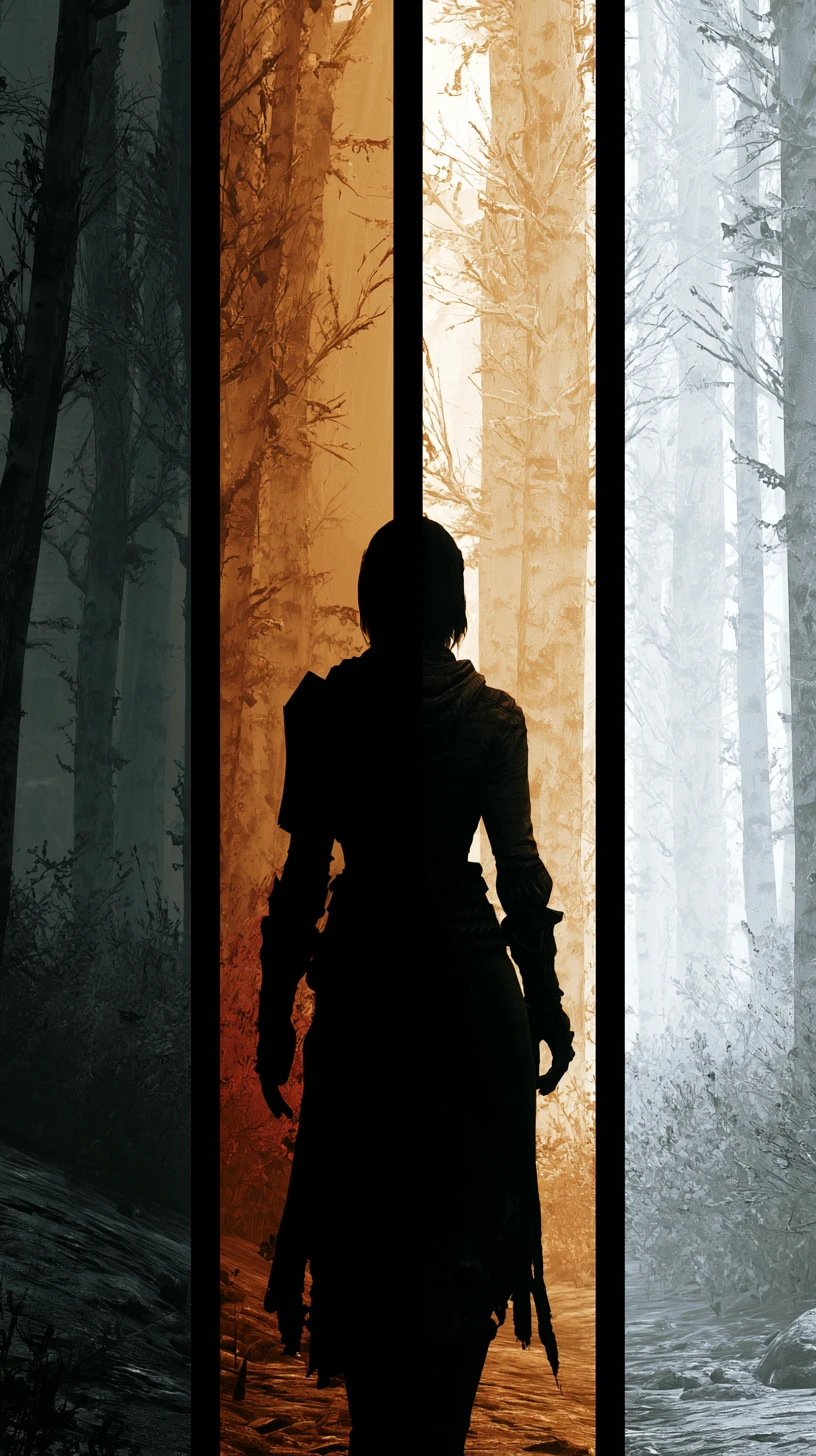 Lone silhouette turning away from dark and light