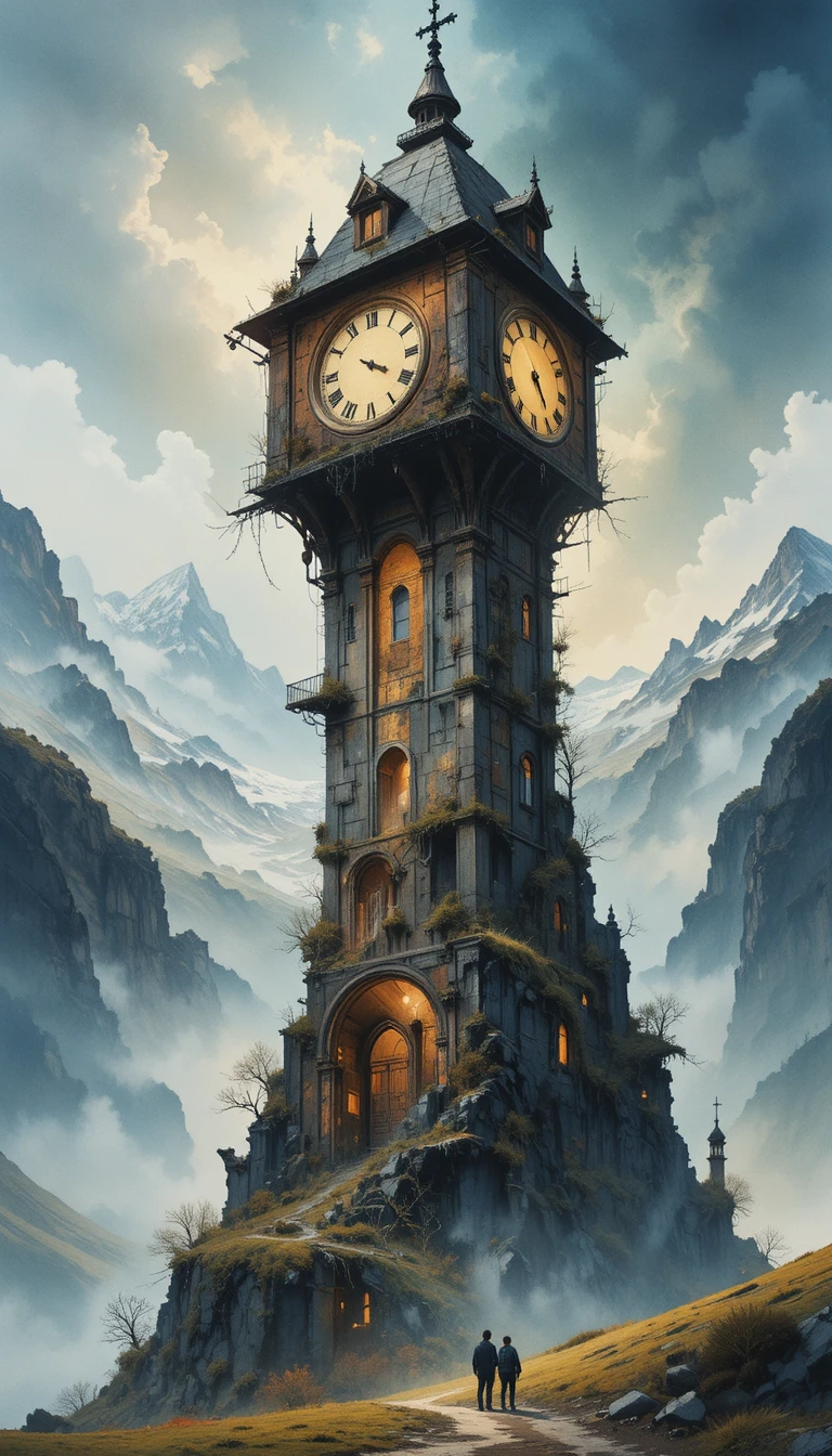 Dreamlike impressionist landscape with a ruined tower