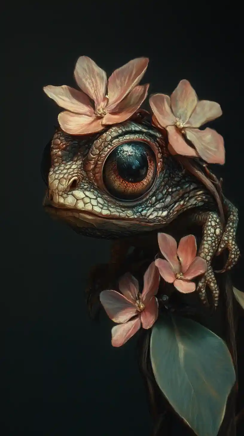 Small creature consumed by invasive blooming floral growths