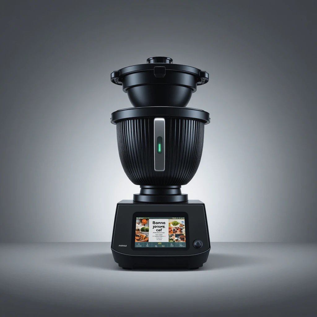 Modern black kitchen robot with touch screen display