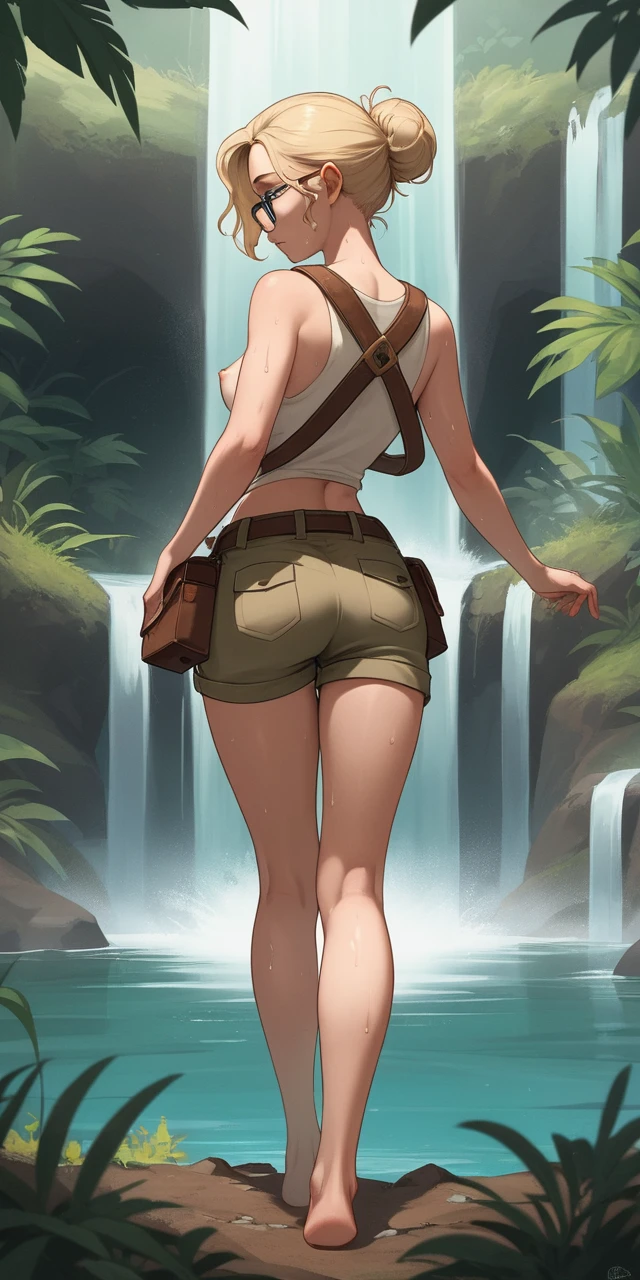 Young anthropologist standing in a hidden waterfall pool