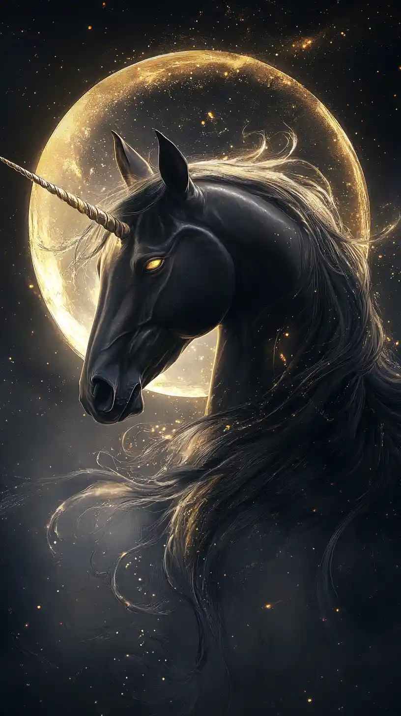 Unicorn Standing Between Shadow And Light With Cosmic Mane