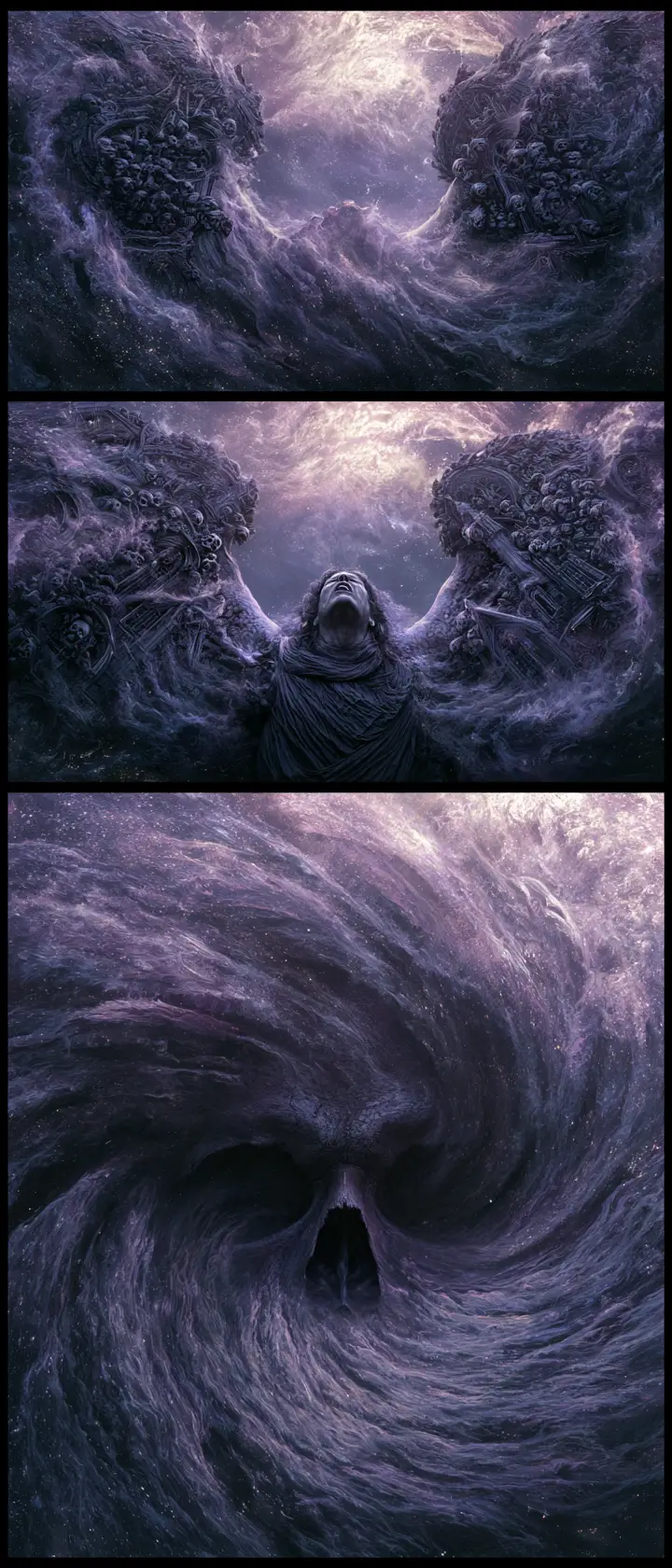 Fallen dark angel in a surreal gothic cosmic storm