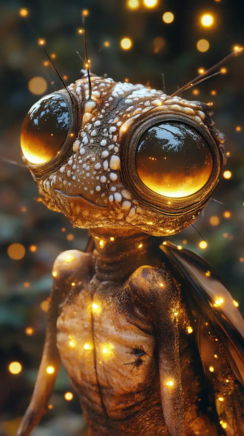 Creatura aliena in una foresta luminosa e da sogno