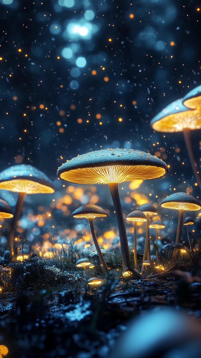 Whimsical Bioluminescent Forest With Glowing Mushrooms