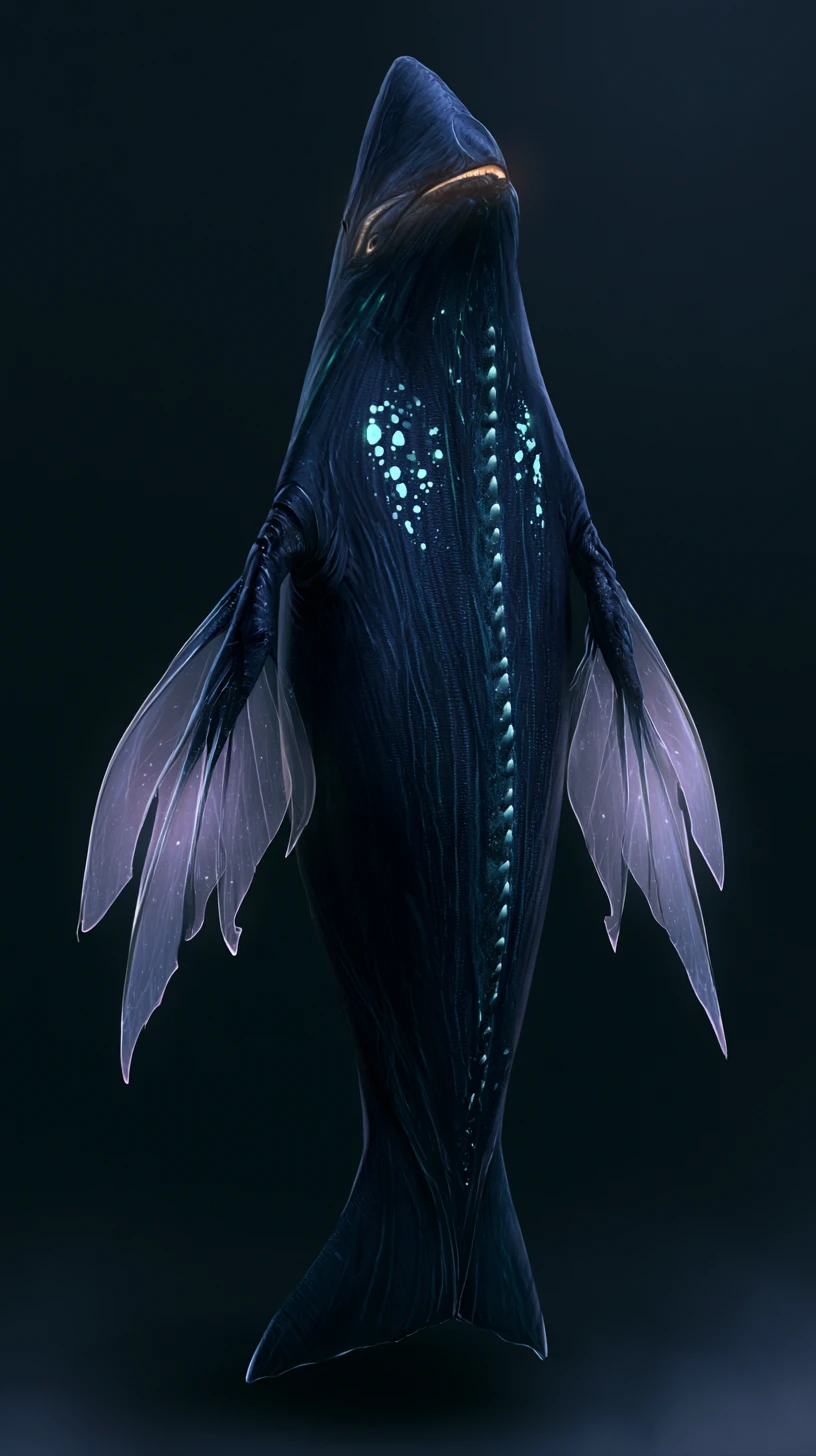 Bioluminescent Alien Creature In Total Black Darkness