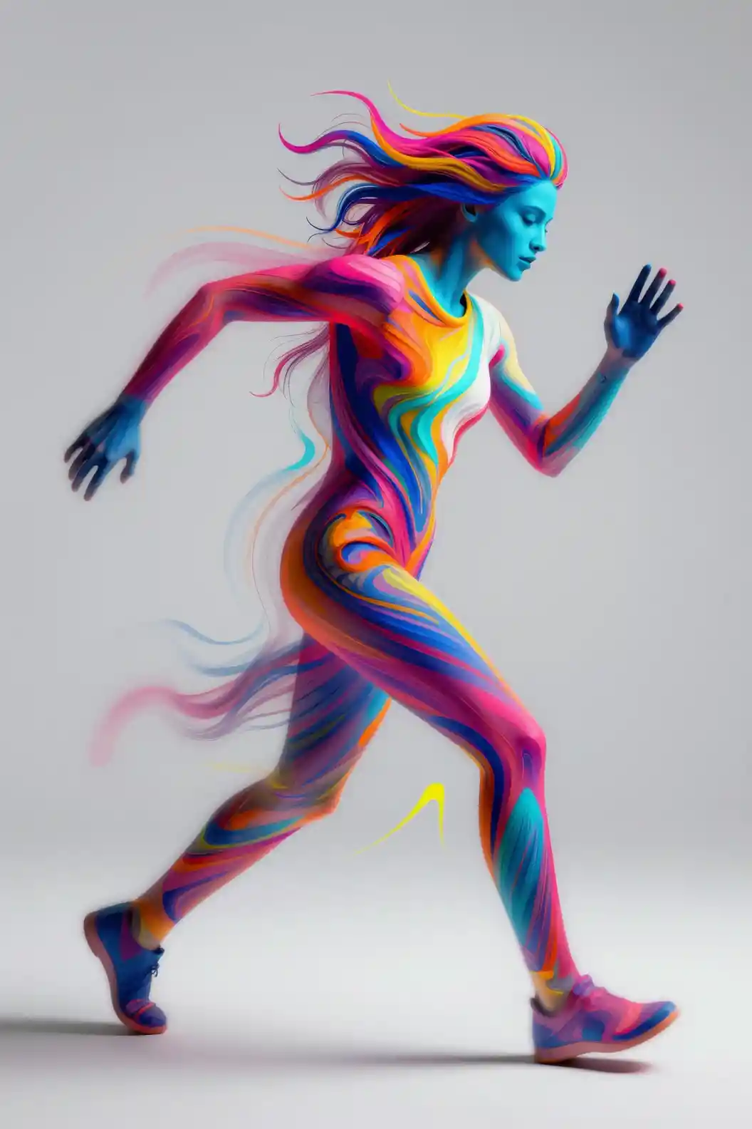 Colorful abstract figure in dynamic running motion profile