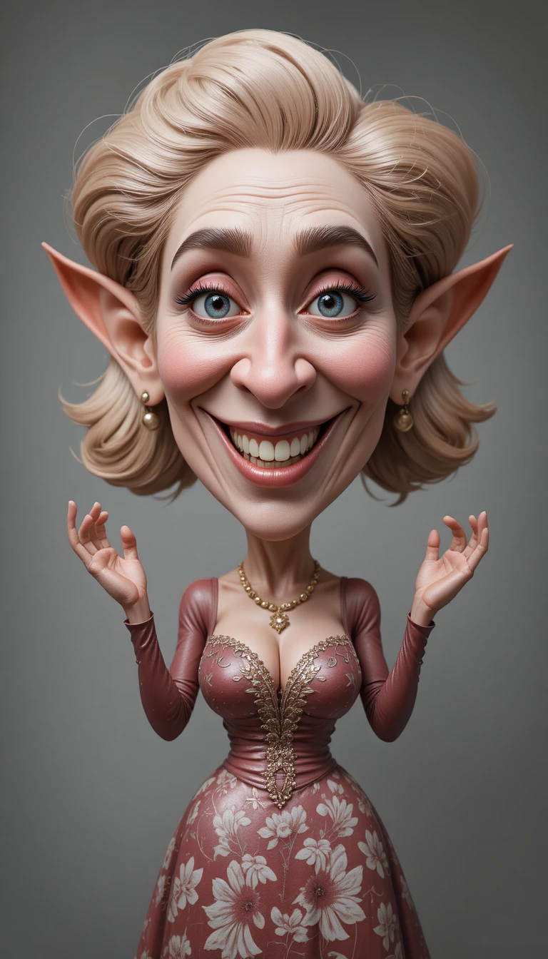 Grotesque 3D caricature of a recognizable full body woman