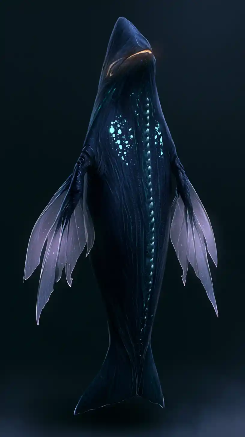 Bioluminescent Alien Creature In Total Black Darkness