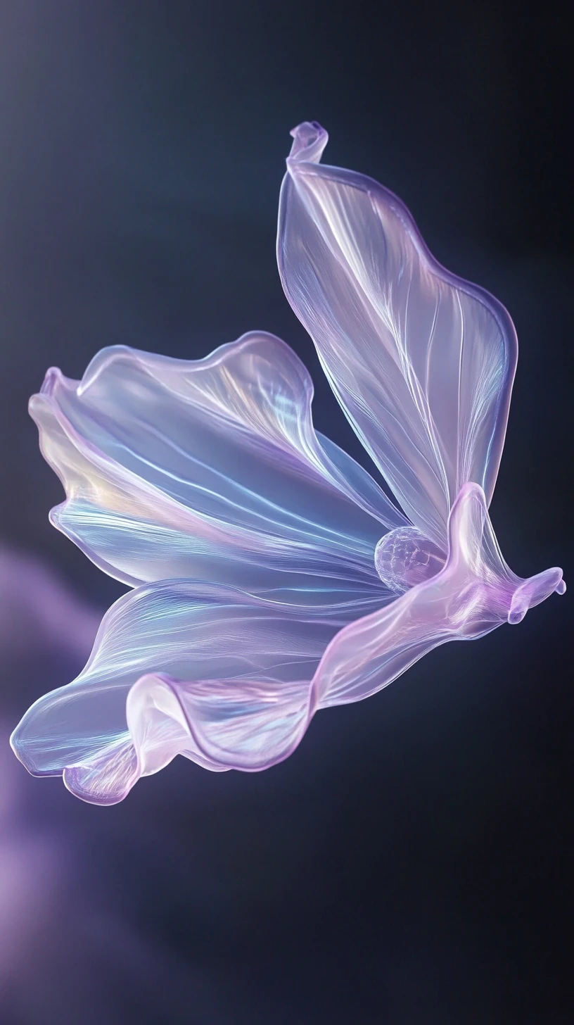Translucent spirit of glass like petals drifting in haze