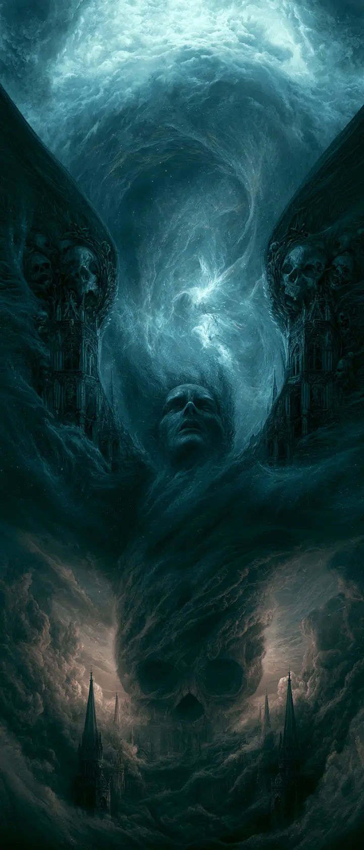 Fallen dark angel in a surreal gothic cosmic storm