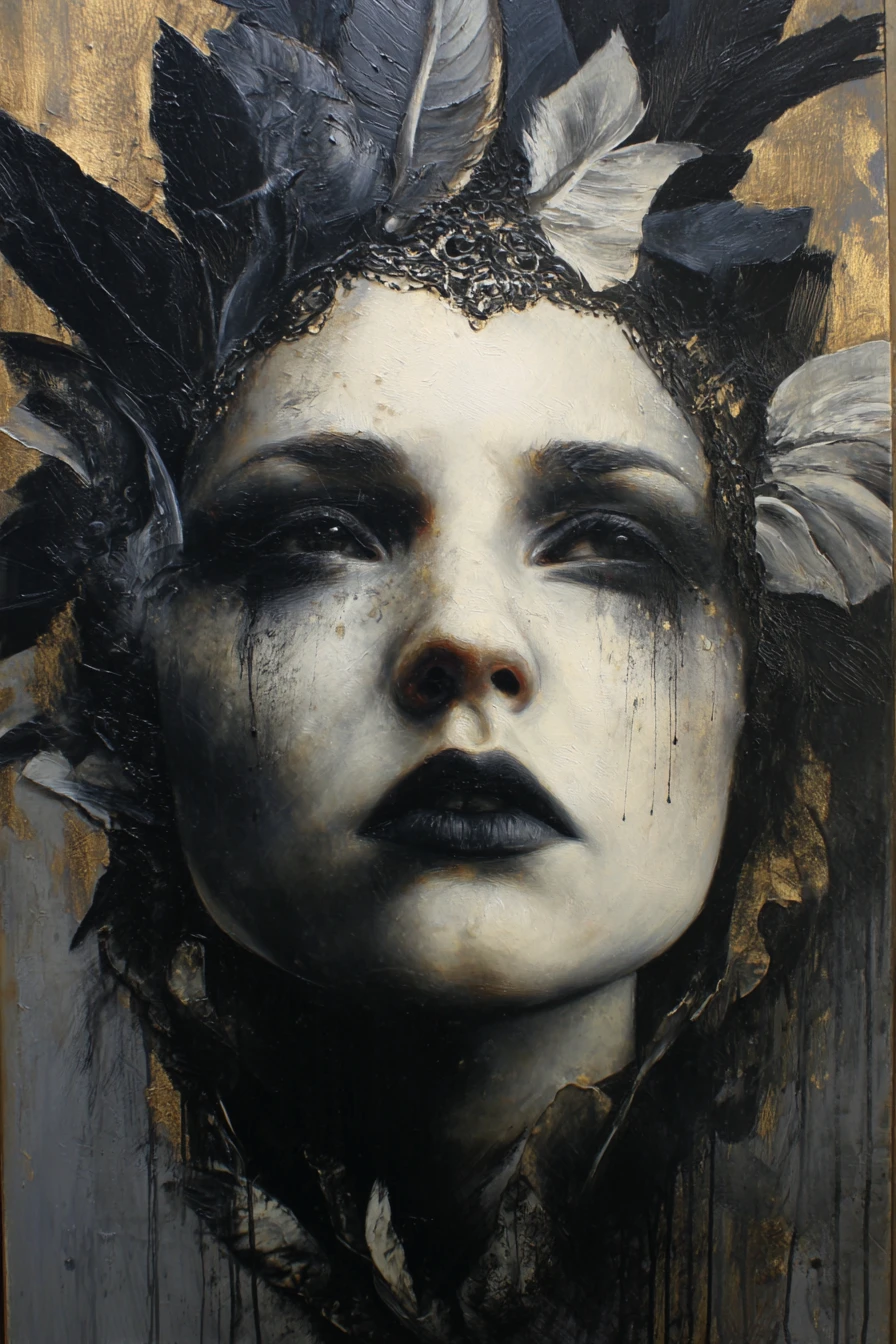 Surreal dark portrait of the ancient queen in splendor