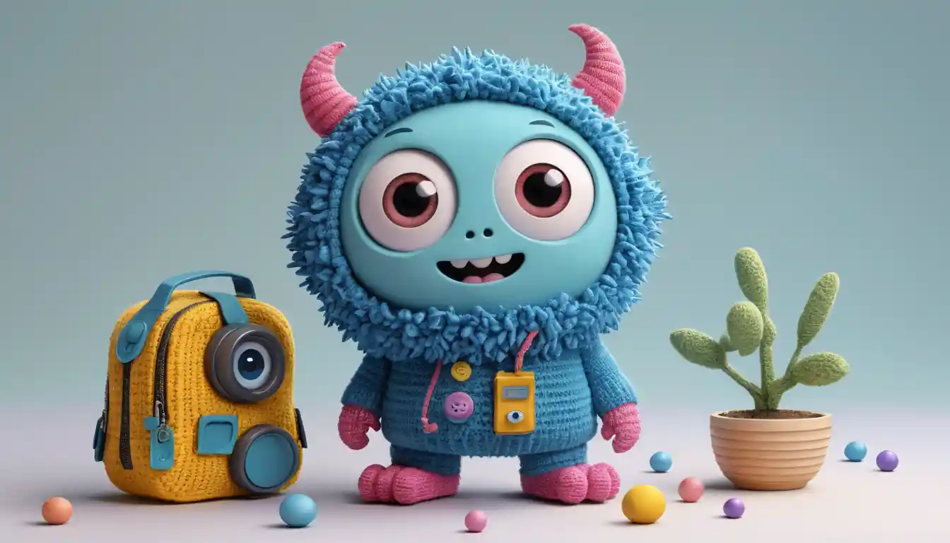 Cute tech heroine girl in colorful 3D fantasy world