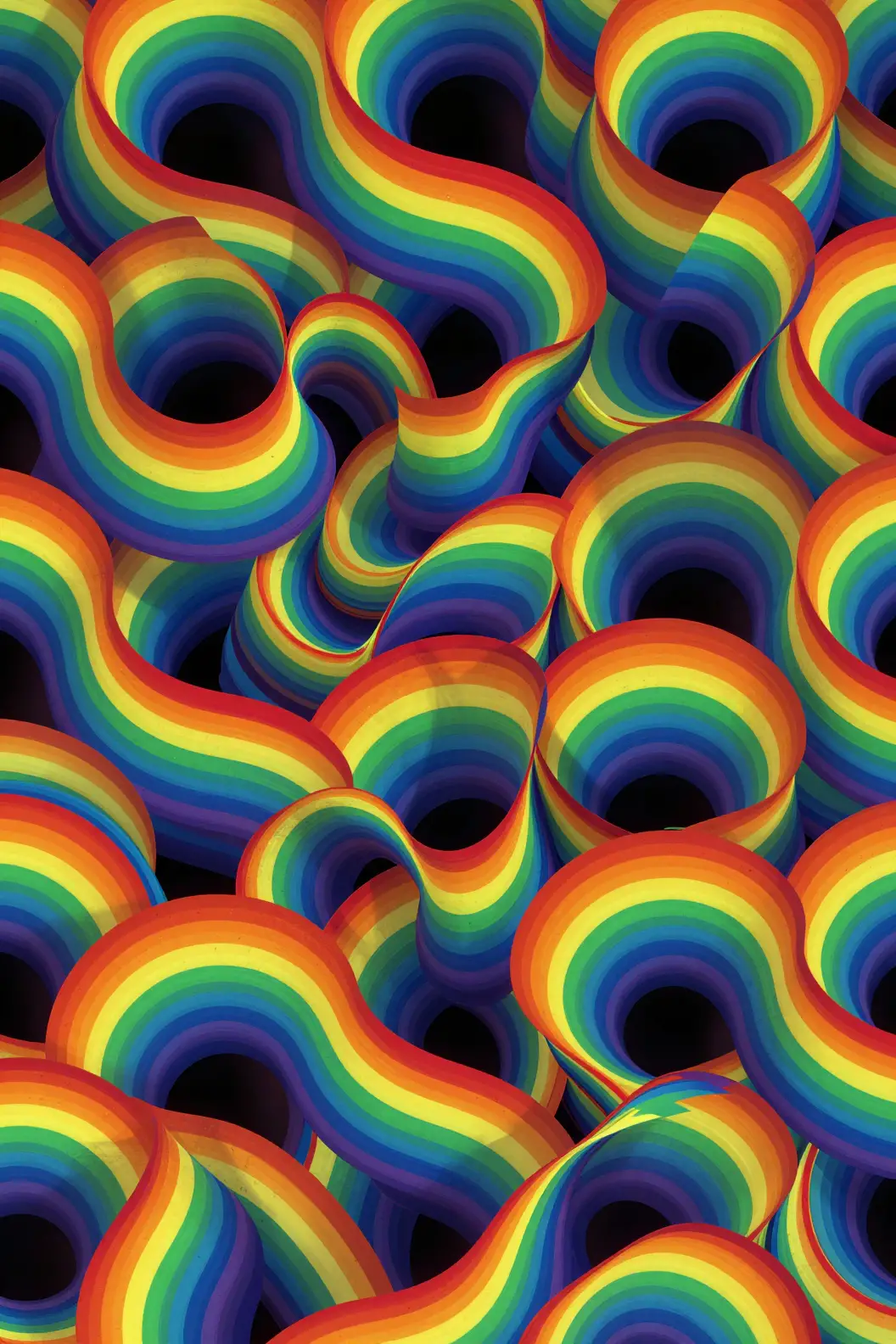 Motivo psichedelico a vortice 3D in vivaci colori arcobaleno