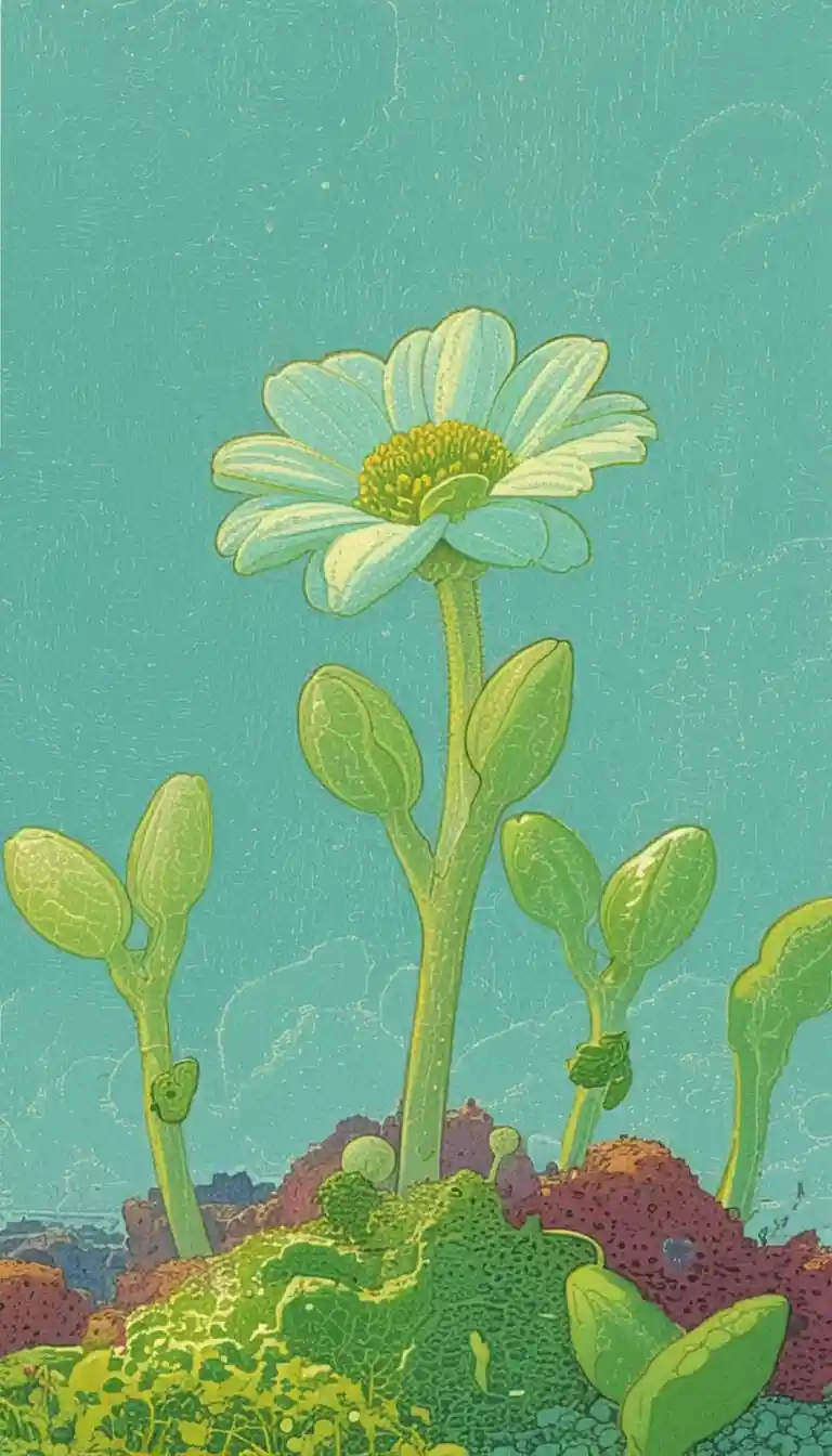 Fantastical sprouts growing in a symbolic illustration scene