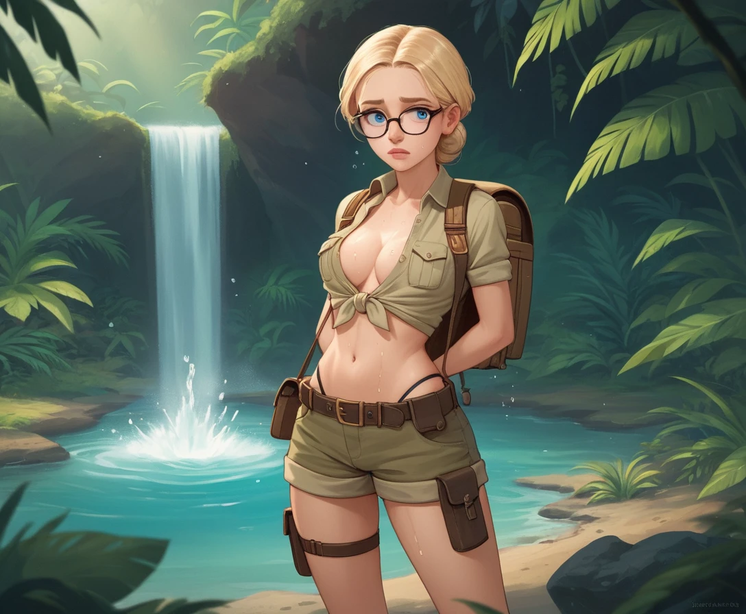 Young anthropologist cooling off beside a jungle stream