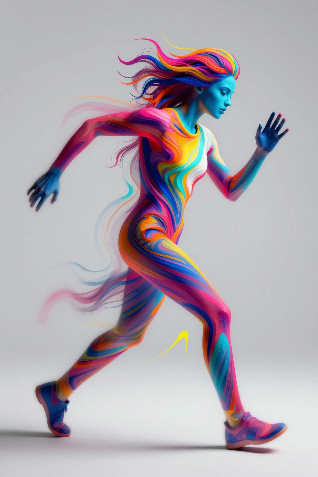 Colorful abstract figure in dynamic running motion profile