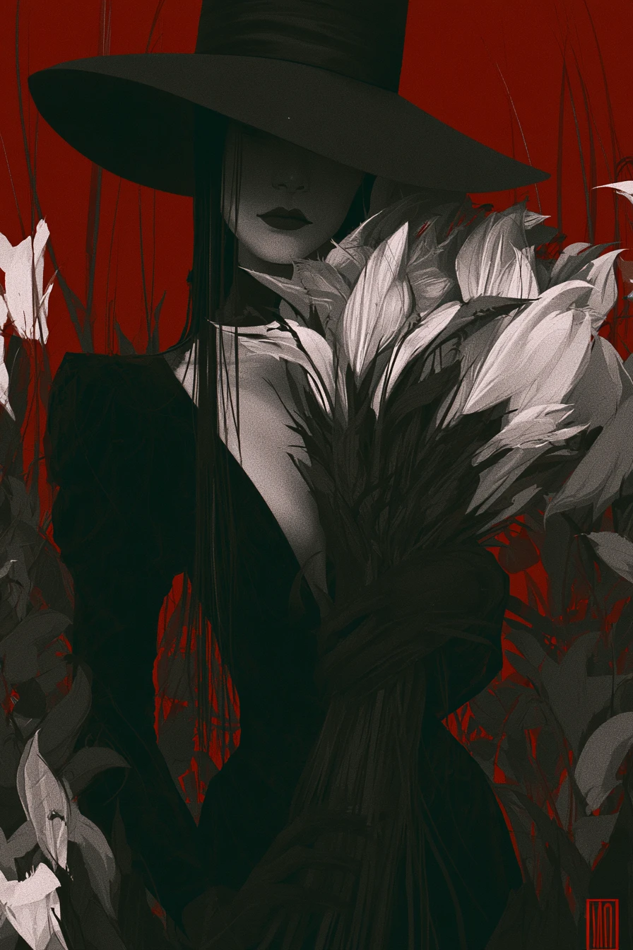 Gothic lily field in twilight with dark romantic mood