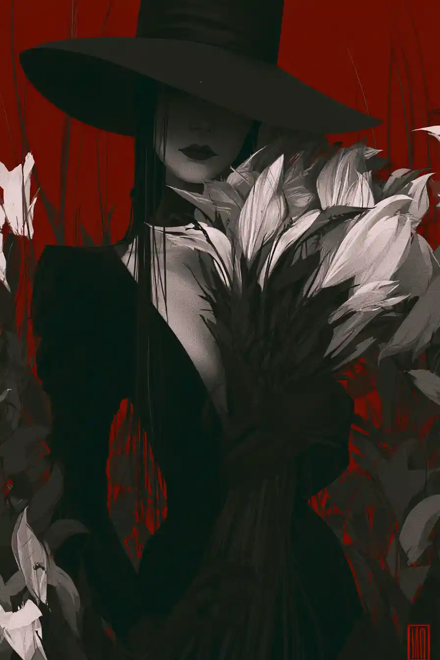 Gothic lily field in twilight with dark romantic mood