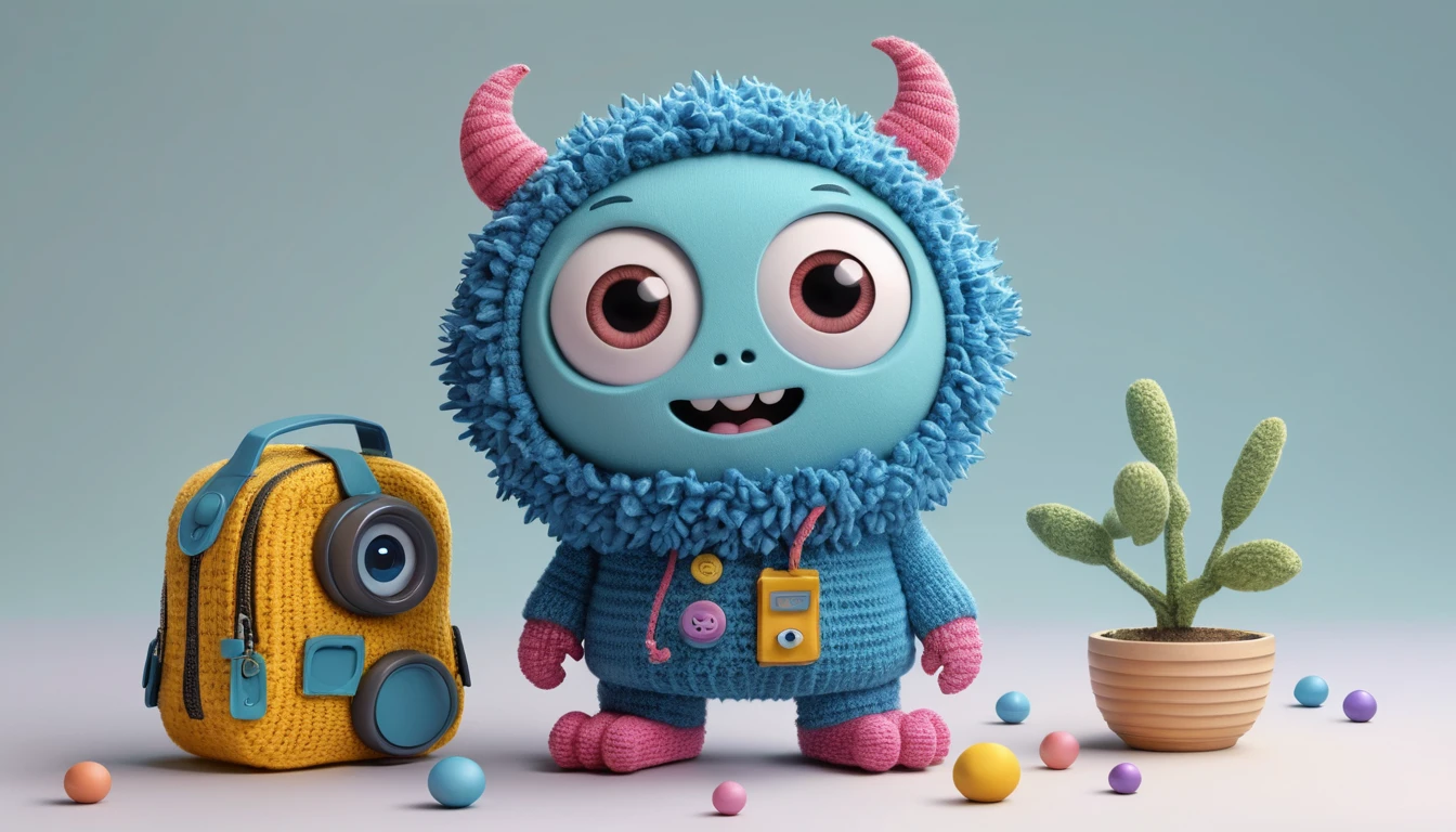Cute tech heroine girl in colorful 3D fantasy world