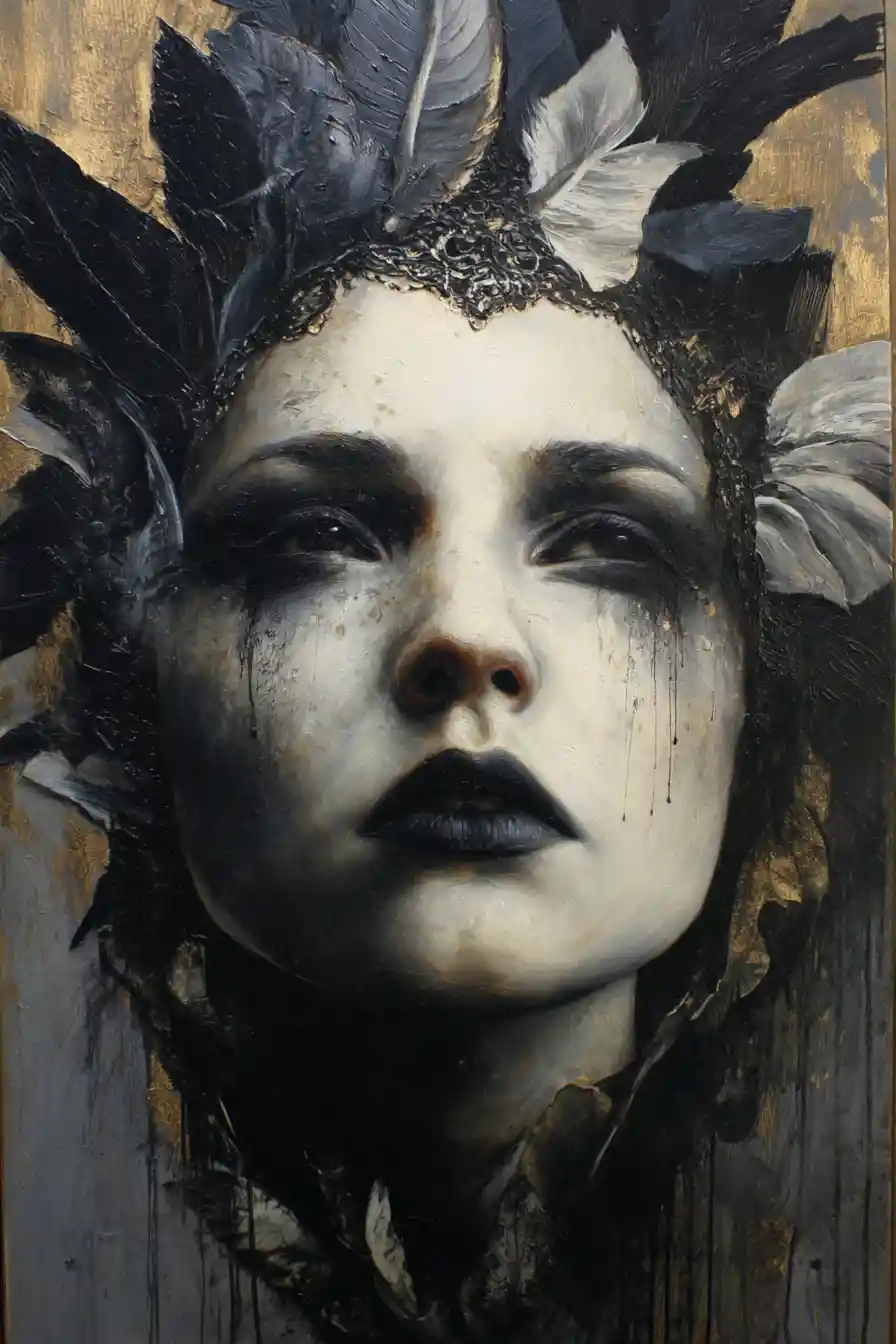 Surreal dark portrait of the ancient queen in splendor