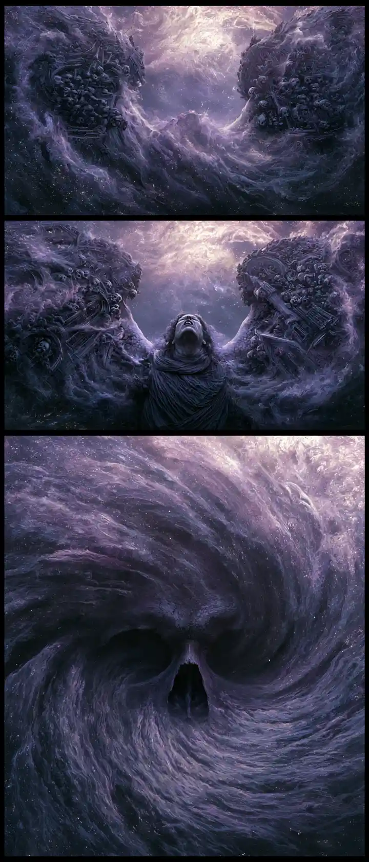 Fallen dark angel in a surreal gothic cosmic storm