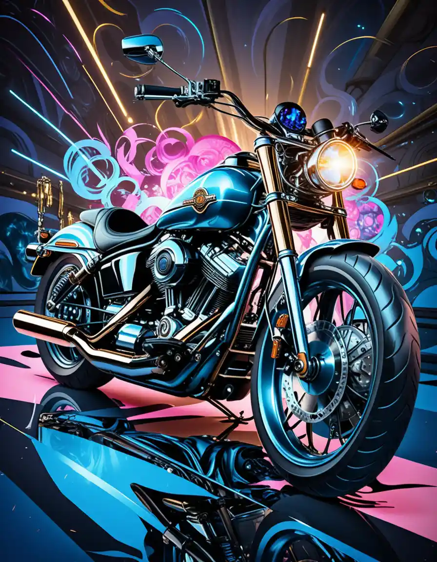 Stylized digital illustration of a Harley Davidson motorcycle