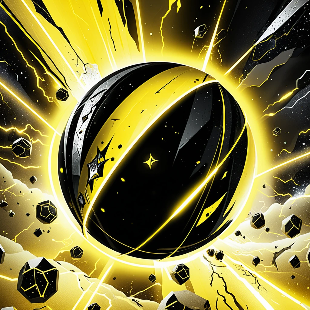 Futuristic black sci fi planet with yellow neon halo