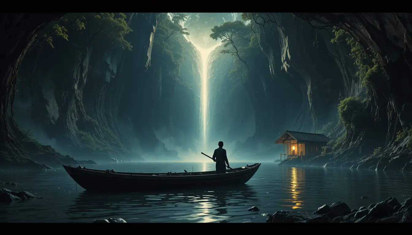 Old fisherman following a mysterious light on the Congo