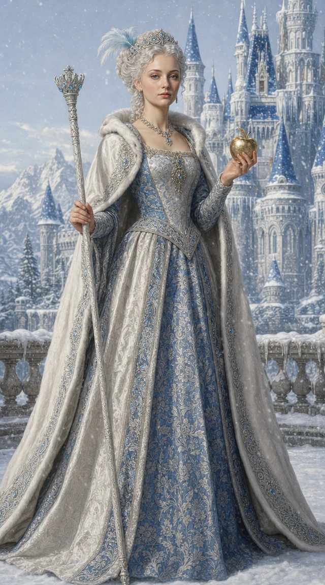 Renaissance portrait of a royal woman holding a golden apple